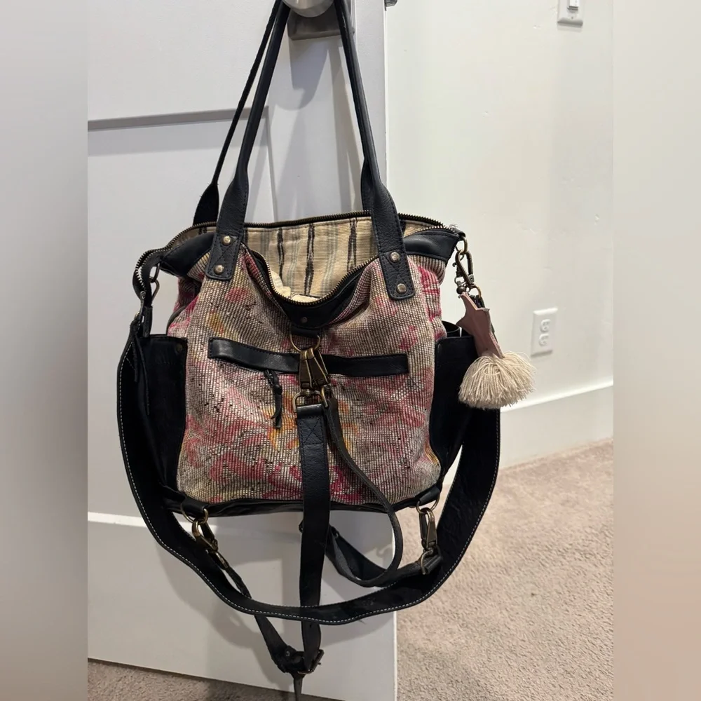 Nena & Co. Floral Tapestry Backpack Tote in Black, Pink, Yellow
